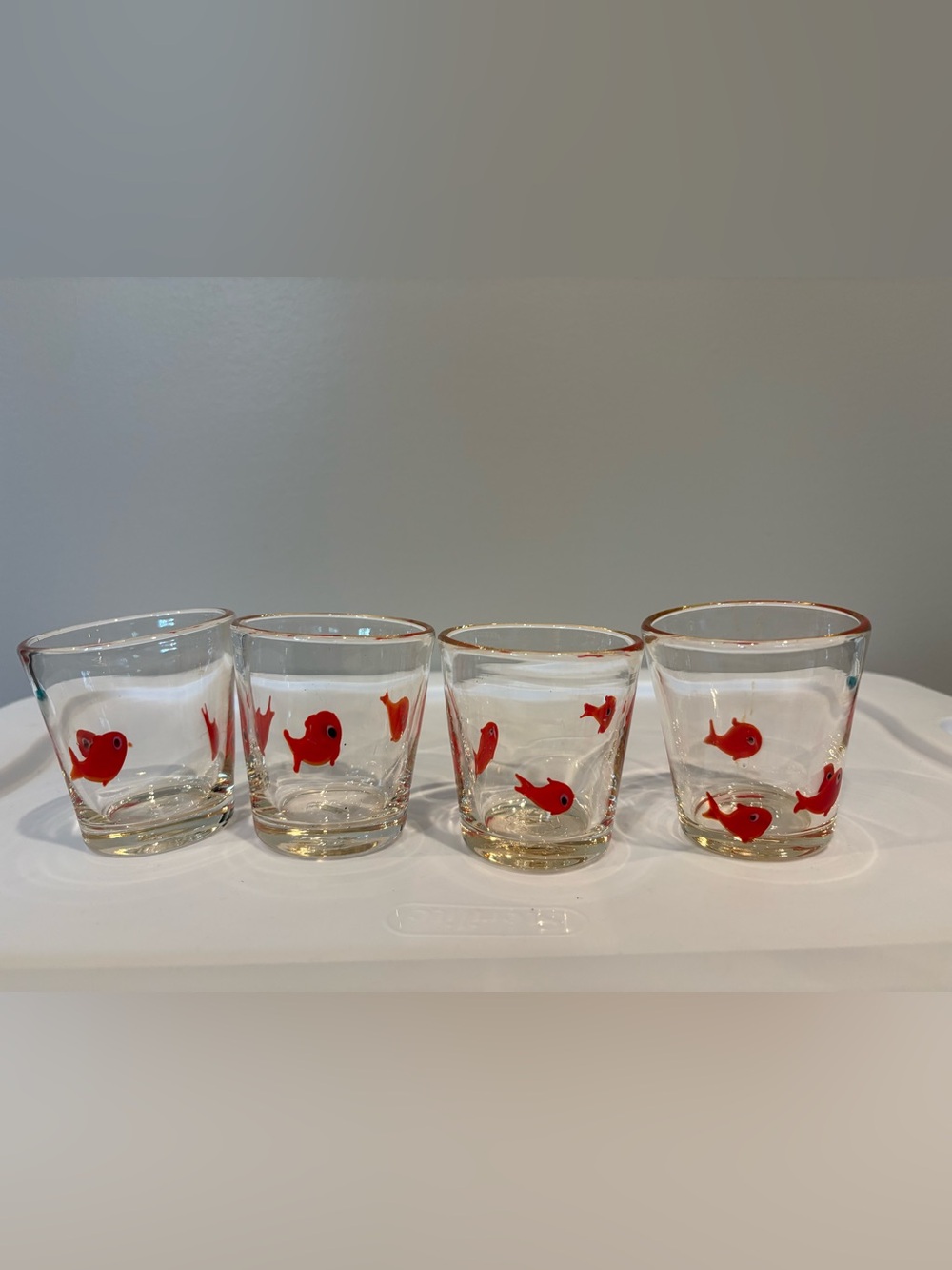 Crate & Barrell - Set of 4 Go Fish Red Poi Glasses